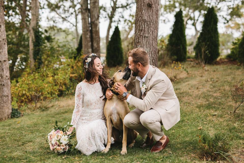 Lakeside wedding with dog