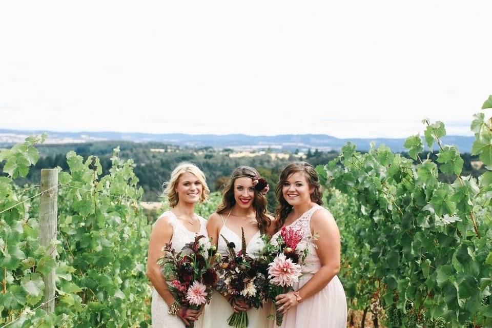 The bride with her bridesmaids