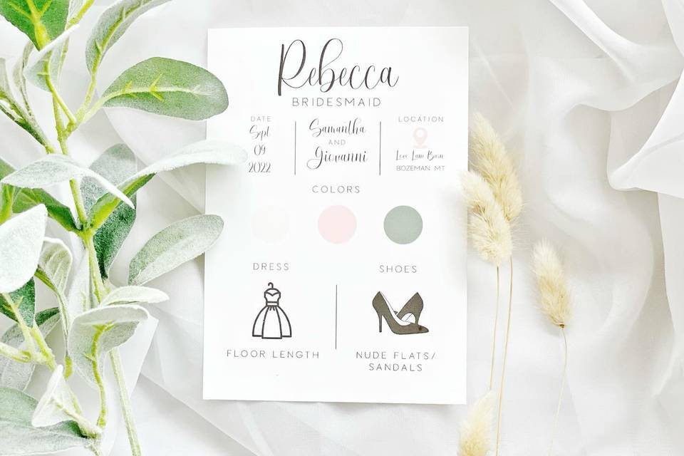 Wedding party info cards