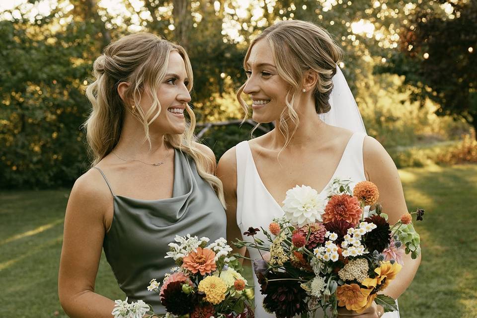 Bridesmaid and bride makeup