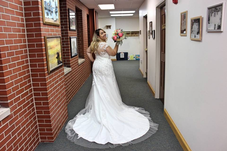 The bride preparing for the ceremony