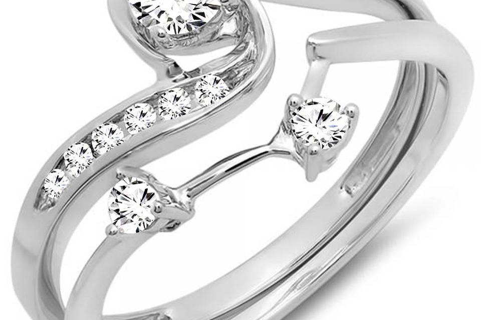 White gold round diamond ladies swirl bridal engagement ring