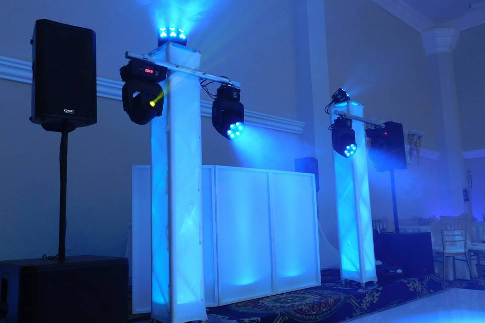 Mid-size reception package in all blue lighting