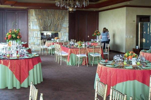 What a stunning reception....unusual colors and the element of surprise....the votives were real green apples with holes carved out to hold the tea lights.