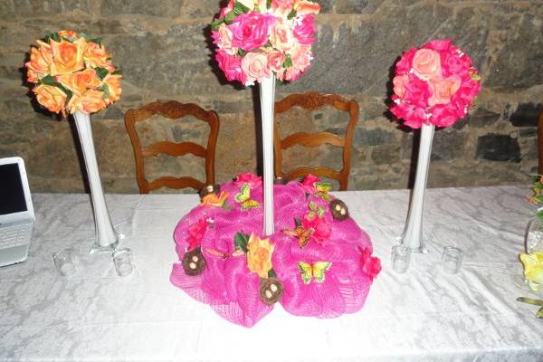 Table set-up with floral centerpiece