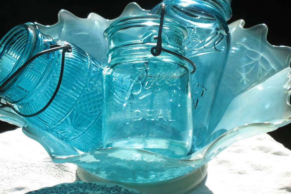 Vintage Aqua Mason Jars, Vintage Wedding Rentals