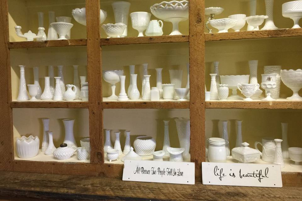 Vintage Milk Glass, Vases, Candy Dishes, Vintage Wedding Rentals