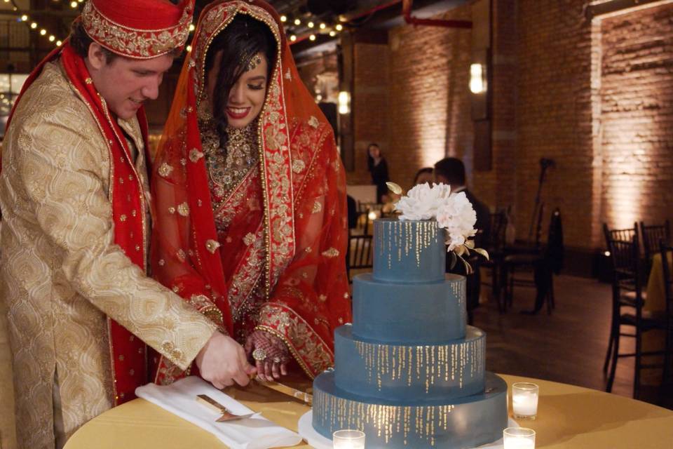 Blue-iced wedding cake