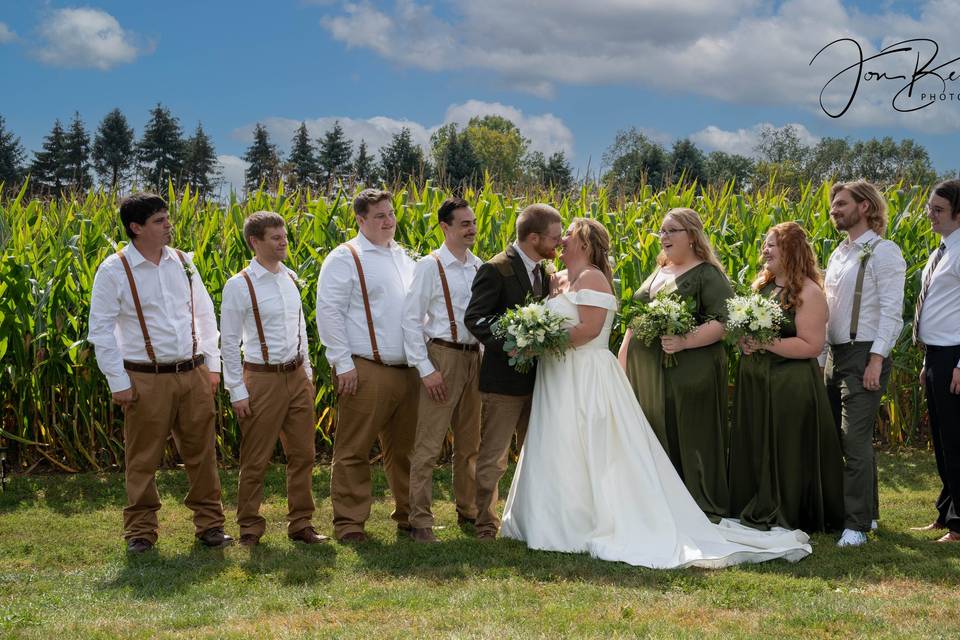 Newlyweds kissing