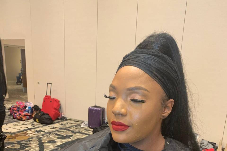 Soft glam with a pop of color