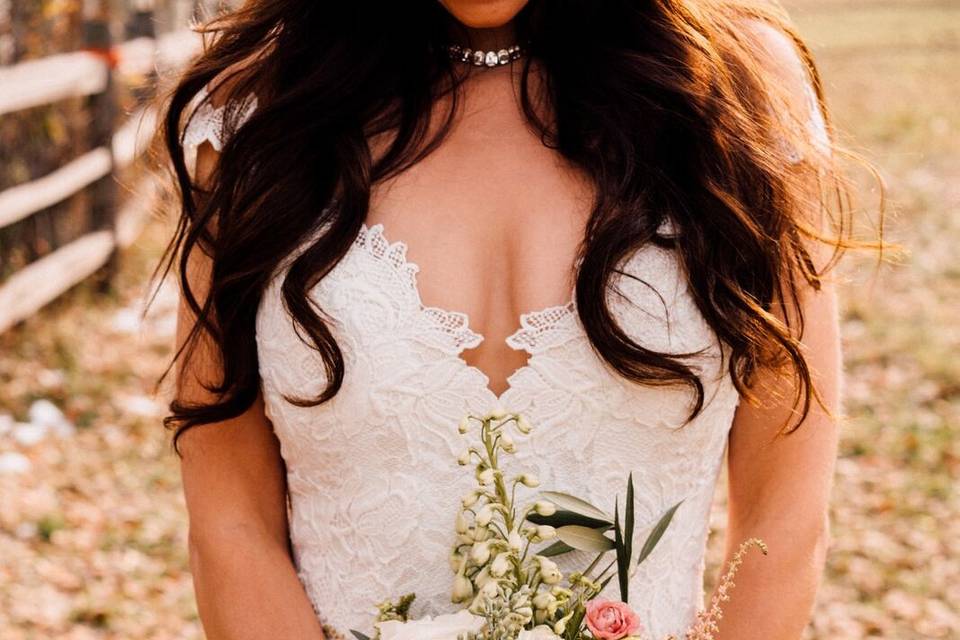 The bride holding her bouquet