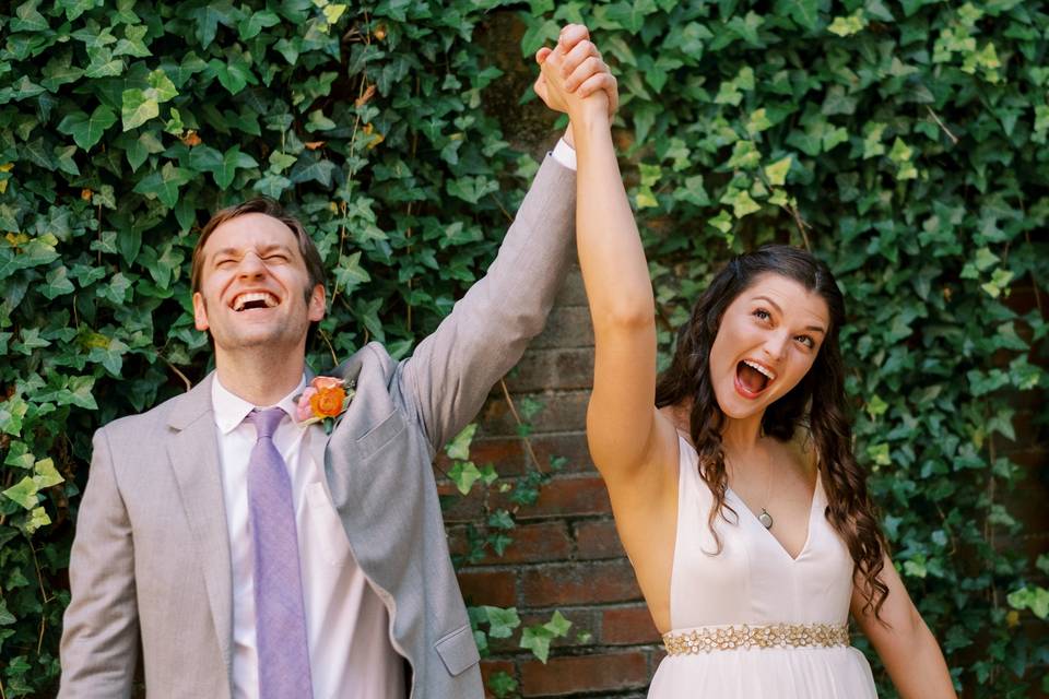 Bride and groom celebrate