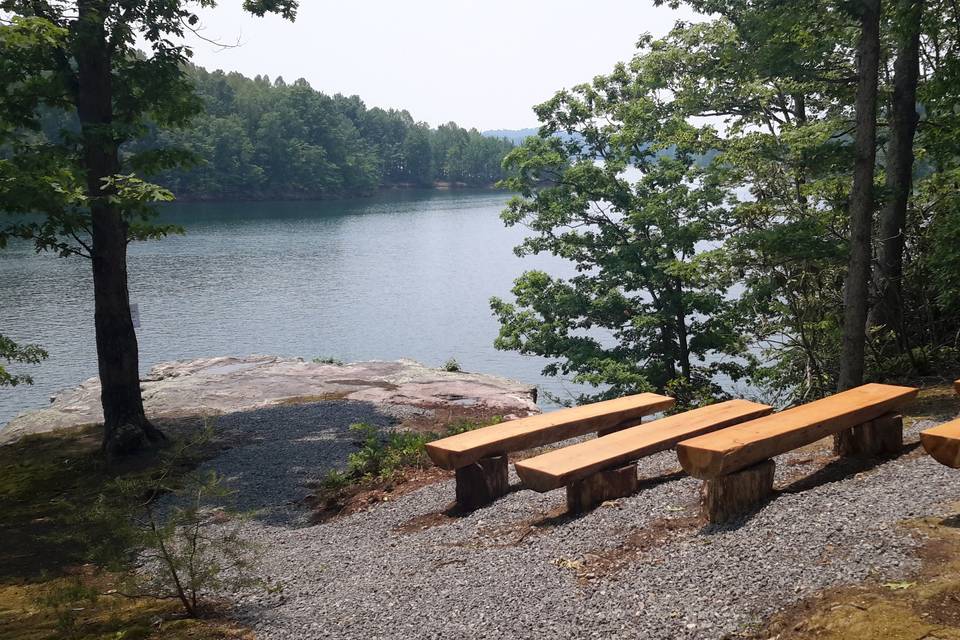 Benches facing the lake