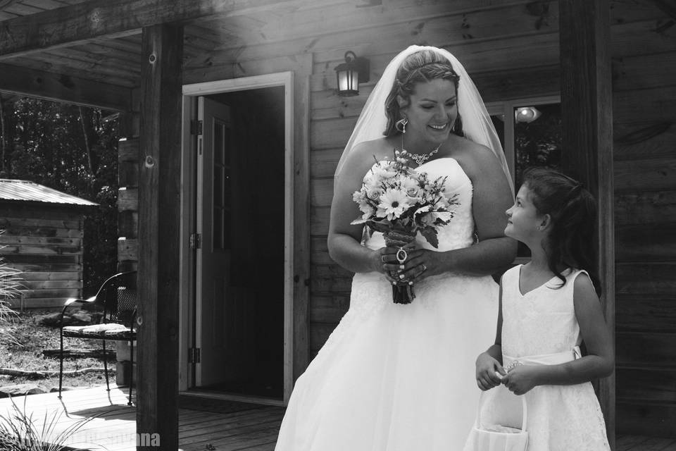 Bride and the flower girl