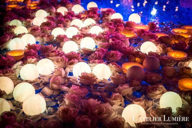 LED floating candles in a pool