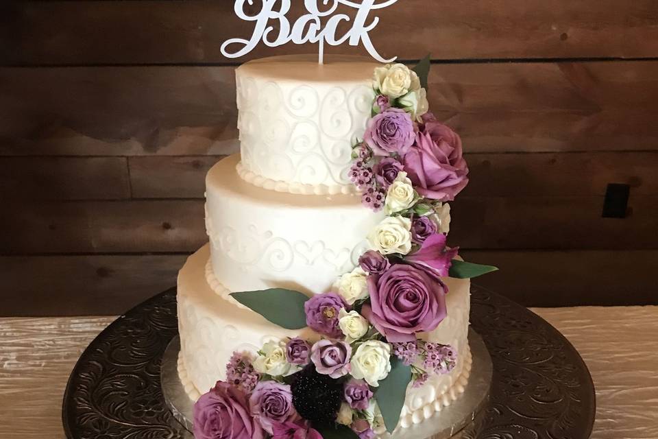 Wedding cake decorated with flowers