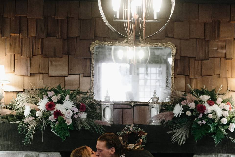 Wedding photo in front of fire