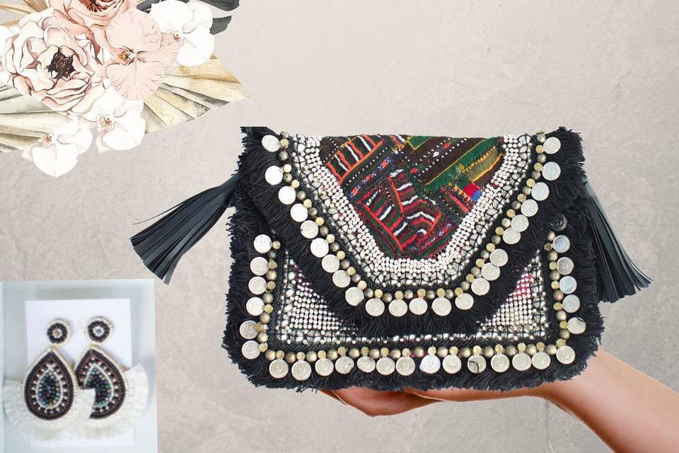 Boho clutch and earrings