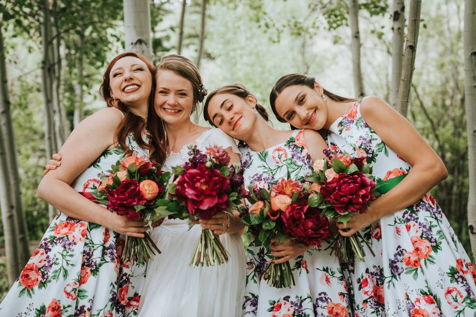 Bride with bridesmaids