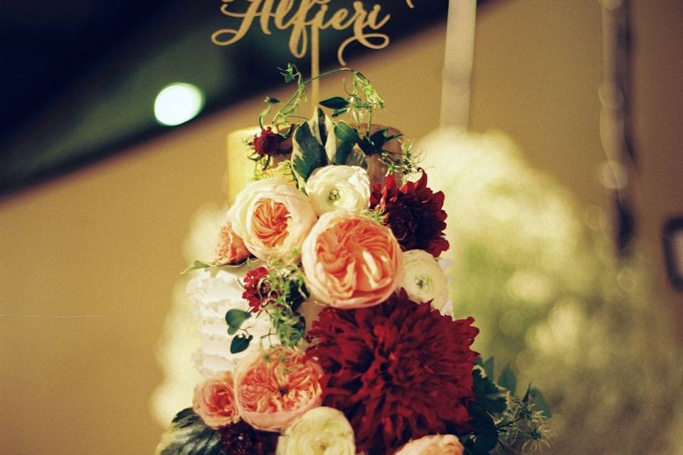 Three tier floral wedding cake