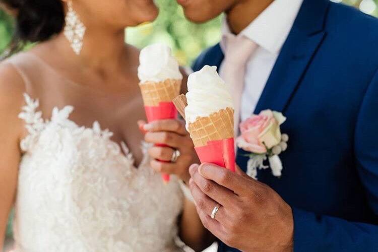 Newlyweds enjoying ice cream