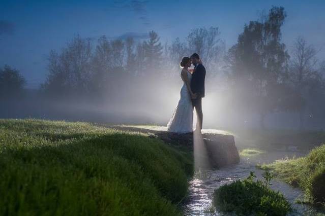 Newlyweds kissing