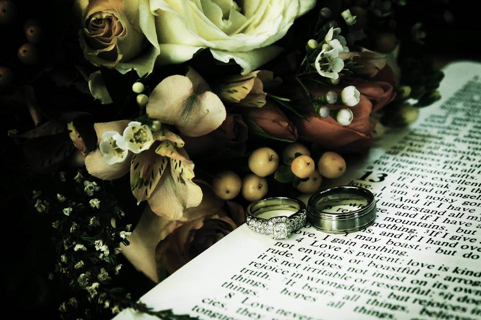 The rings on text next to flowers