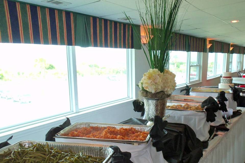 Showing the buffet table