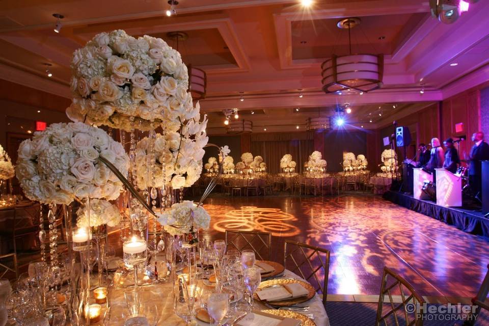 Elaborate centerpiece with flower and candle decoration