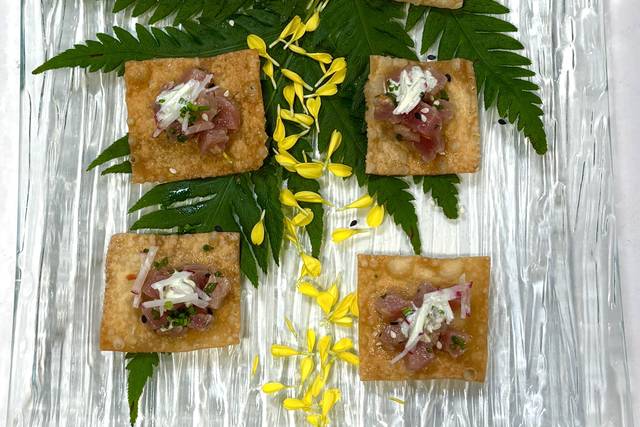 Ahi Poke on Wonton Chips