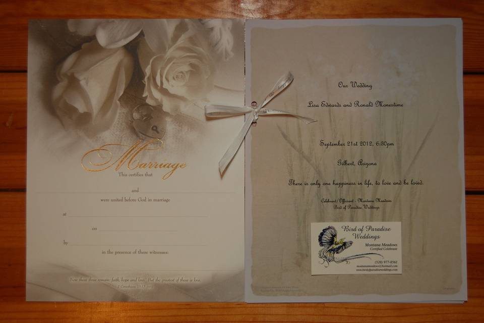 A Keepsake copy of Ceremony!