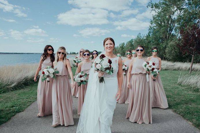 Bride and her bridesmaids