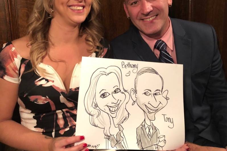 Live B&W wedding caricature two