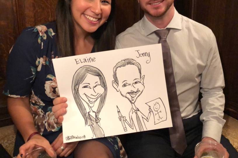 Live B&W wedding caricature four