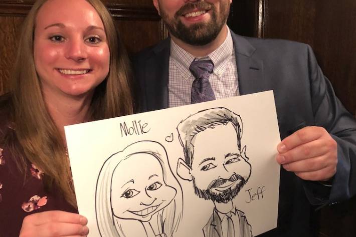 Live B&W wedding caricature five