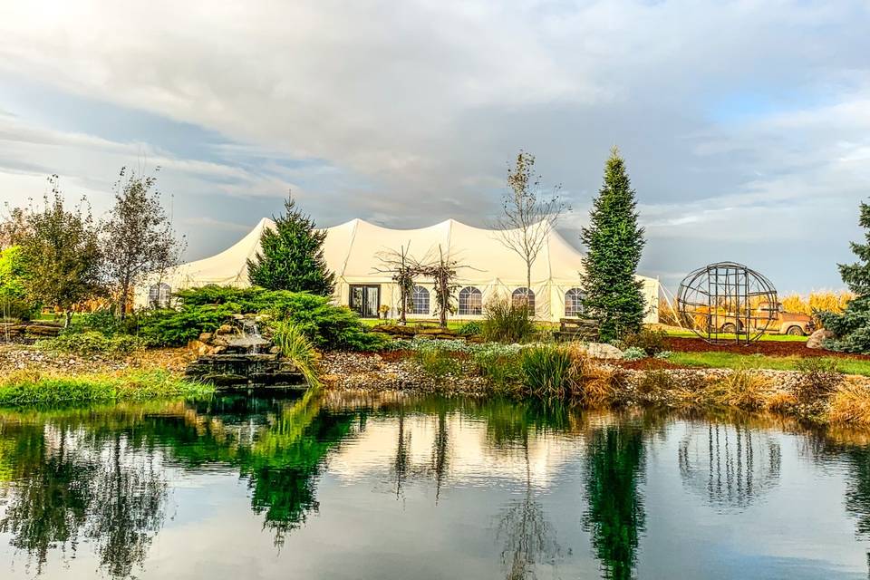 Gorgeous wedding tent and pond