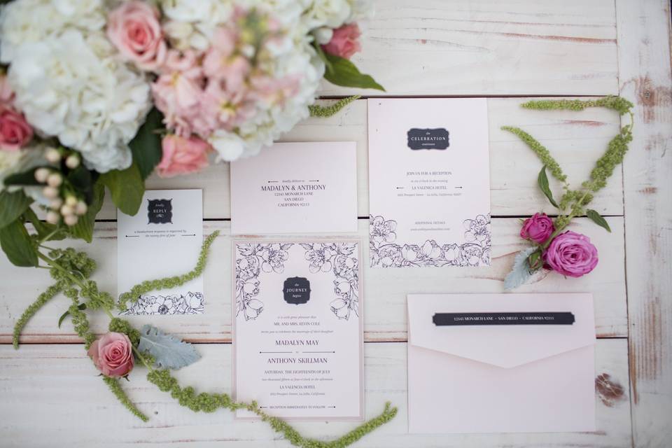 A modern take on floral wedding invitations
