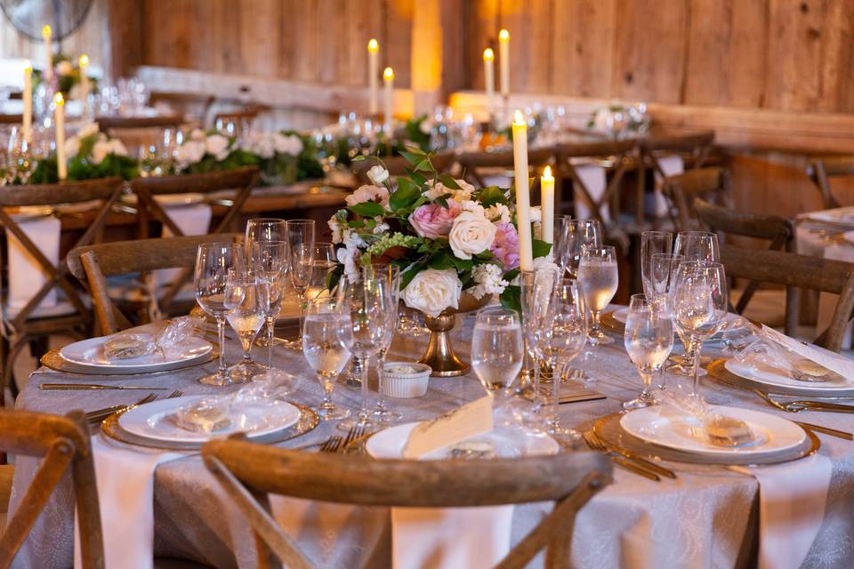 Table setting and floral centerpiece