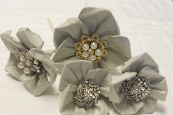 Handmade silk and rhinestone flowers