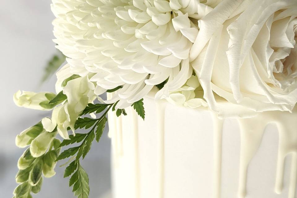 All white elopement cake