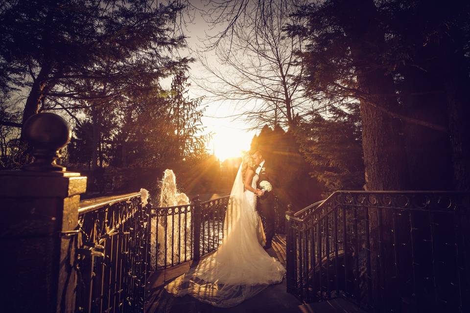 Golden hour bride and groom