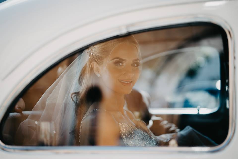 Bride in limo