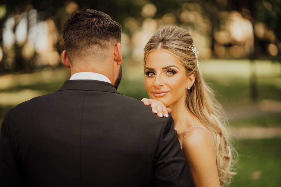 Golden hour bride and groom