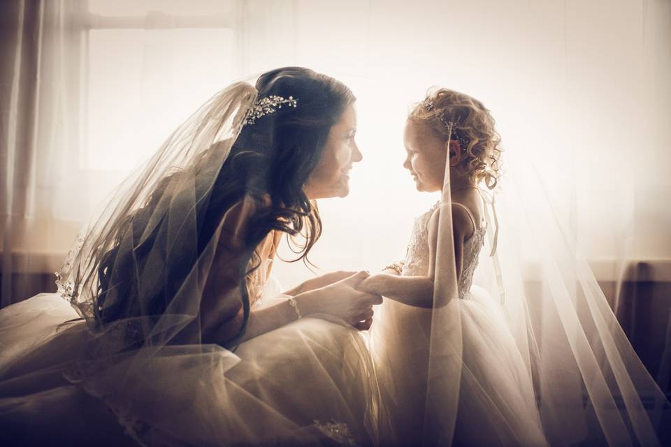 Tender moment with flower girl