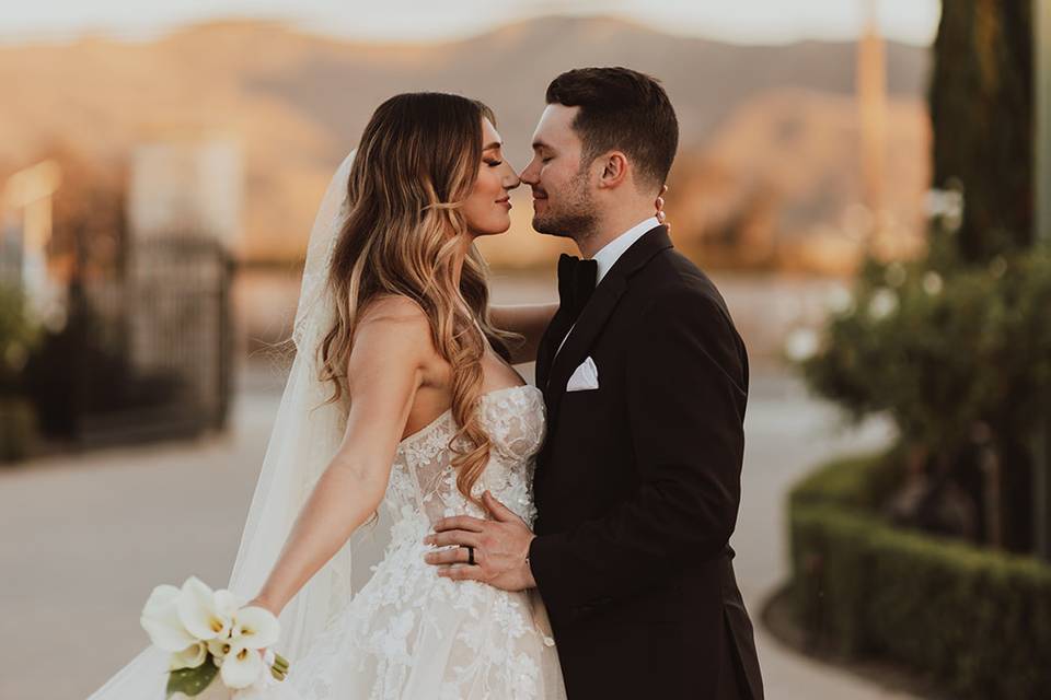 Bride and groom in the garden