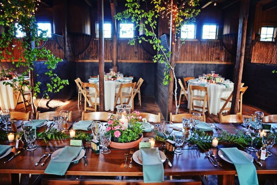 Wedding party with farmers tables