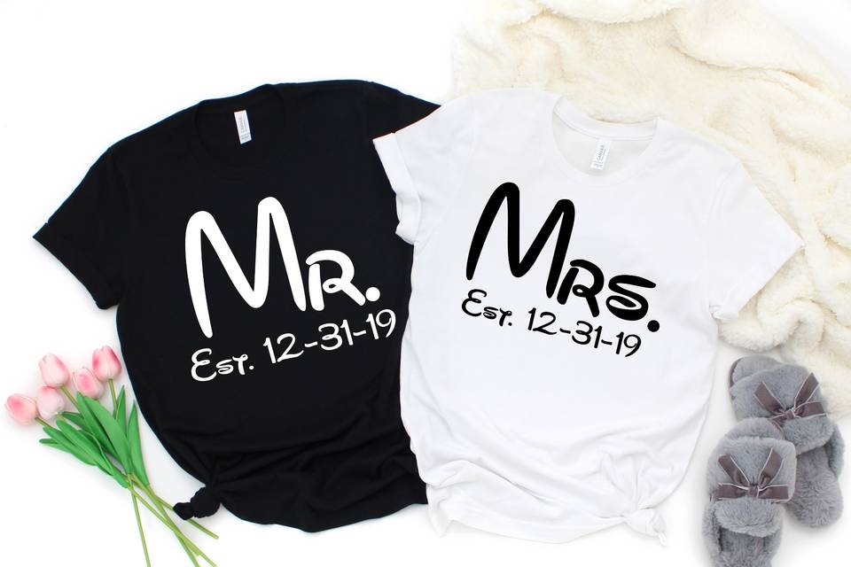 Newlyweds shirts with wedding date