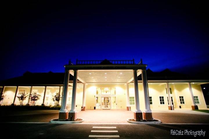 Front of building at night