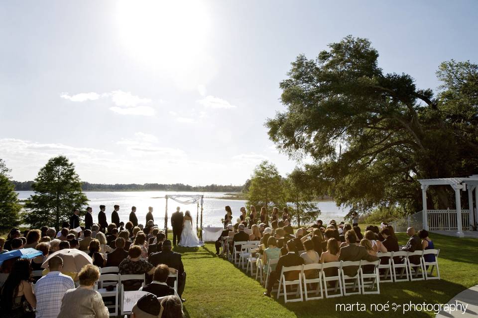 Bride & Groom outside under the trees