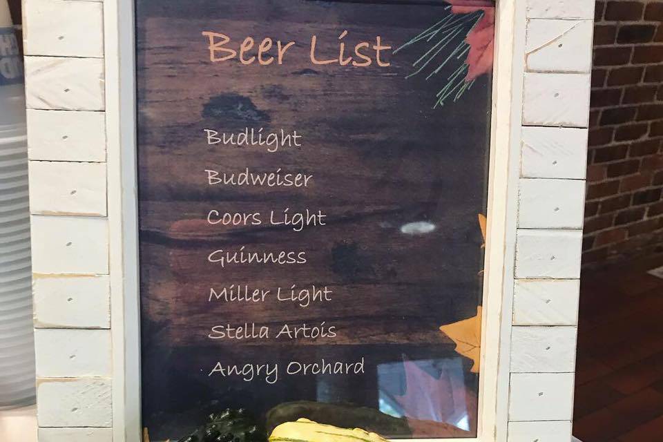 Sample beer list